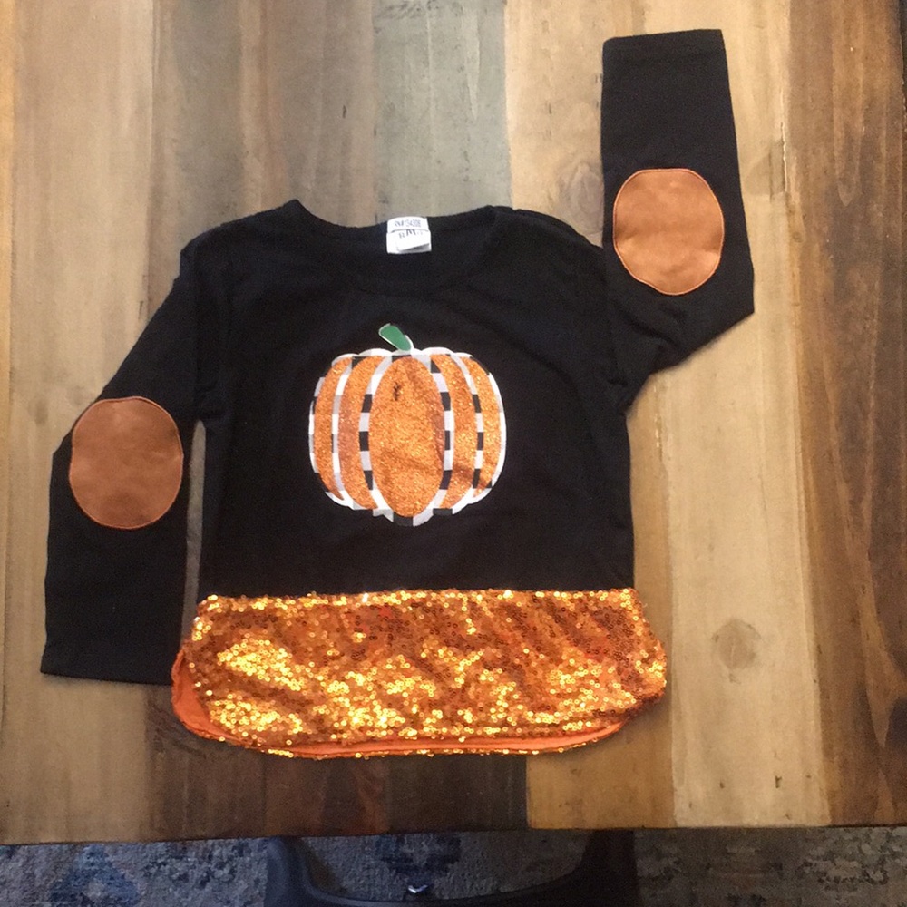 Little girls long sleeve glitter pumpkin shirt